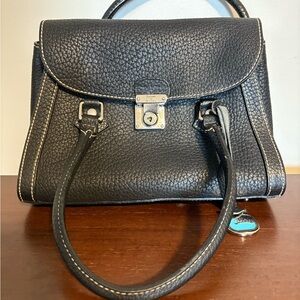 Dooney & Bourke Black Pebbled Leather Top-Handle Satchel with Contrast Stitching